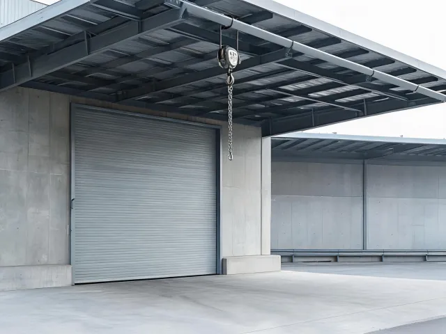 Covered dock hoist near a freight door