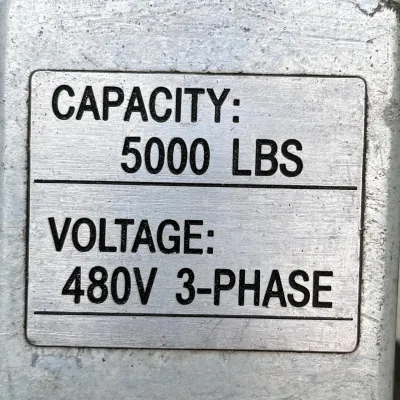 Nameplate on an existing hoist